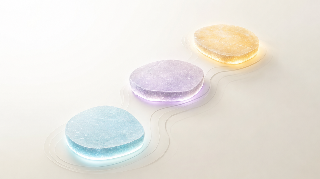 Editorial stepping stones illustrating phased path